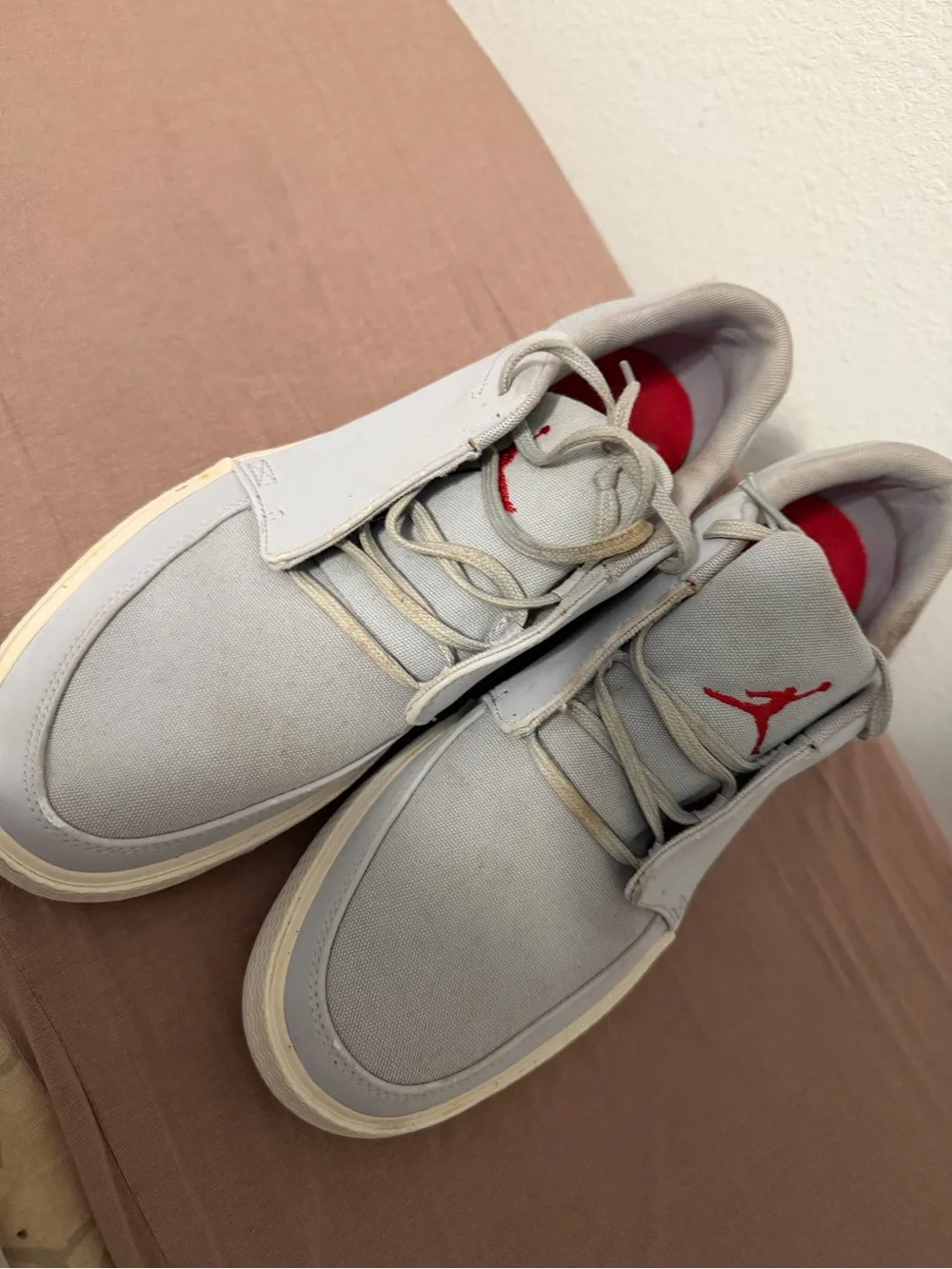 Jordan Men’s Low-Top Sneakers in Light Gray with Red Jumpman